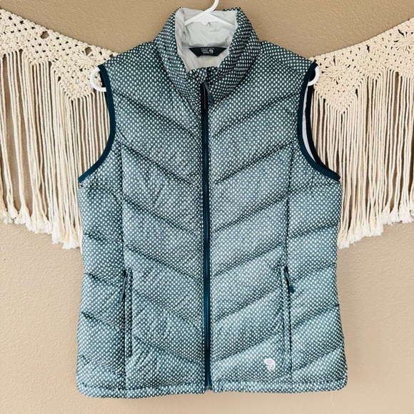 Mountain Hardware Ratio Puffer Down Vest green speckled print EUC A - Picture 1 of 12